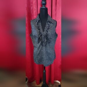 New York & Company Black and White Striped Blouse